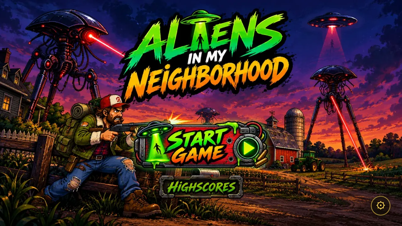 Titelbildschirm von Aliens in my Neighborhood