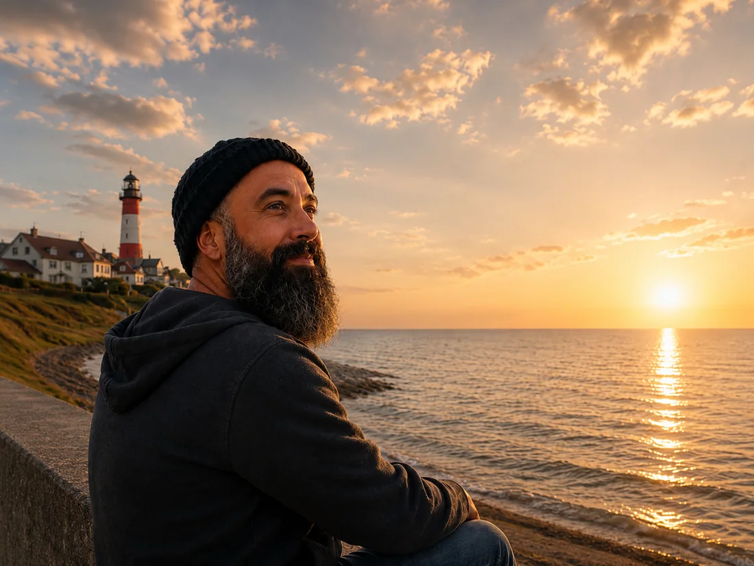 Benjamin Hakbilir an der Küste bei Sonnenuntergang