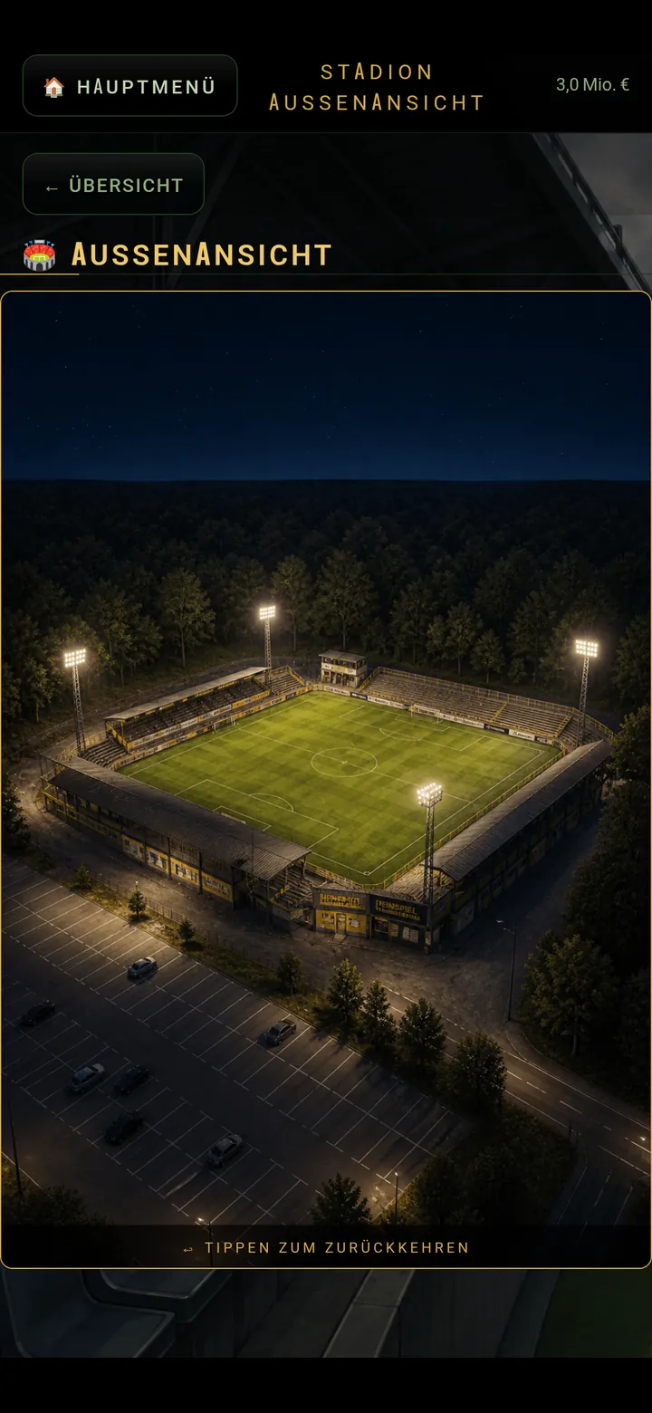 Außenansicht des Stadions bei Flutlicht