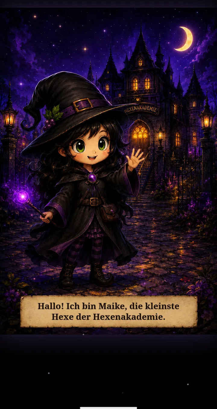 Maike, die kleinste Hexe der Hexenakademie, stellt sich vor